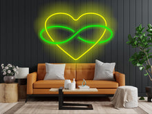Load image into Gallery viewer, Neon heart sign with infinity symbol for lovers, infinity sign and heart valentine's day gift, neon sign for heart-shaped wedding decor