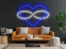 Load image into Gallery viewer, Neon heart sign with infinity symbol for lovers, infinity sign and heart valentine's day gift, neon sign for heart-shaped wedding decor