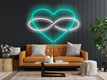 Load image into Gallery viewer, Neon heart sign with infinity symbol for lovers, infinity sign and heart valentine's day gift, neon sign for heart-shaped wedding decor Cyan
