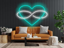 Load image into Gallery viewer, Neon heart sign with infinity symbol for lovers, infinity sign and heart valentine's day gift, neon sign for heart-shaped wedding decor
