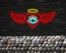 Load image into Gallery viewer, Neon heart sign with wings and all-seeing eye, Neon love sign with wings and eye, Neon cupid heart sign with all-seeing eye, Neon lovesymbol