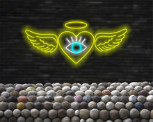 Load image into Gallery viewer, Neon heart sign with wings and all-seeing eye, Neon love sign with wings and eye, Neon cupid heart sign with all-seeing eye, Neon lovesymbol