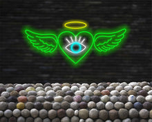 Load image into Gallery viewer, Neon heart sign with wings and all-seeing eye, Neon love sign with wings and eye, Neon cupid heart sign with all-seeing eye, Neon lovesymbol