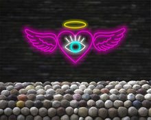 Load image into Gallery viewer, Heart Wings Halo Eye Neon Sign, Sacred Heart Neon Sign, Spiritual Yoga Neon Sign 30in Pink