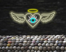 Load image into Gallery viewer, Neon heart sign with wings and all-seeing eye, Neon love sign with wings and eye, Neon cupid heart sign with all-seeing eye, Neon lovesymbol