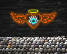 Load image into Gallery viewer, Neon heart sign with wings and all-seeing eye, Neon love sign with wings and eye, Neon cupid heart sign with all-seeing eye, Neon lovesymbol