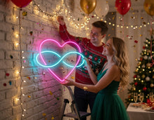 Load image into Gallery viewer, Neon heart sign with infinity symbol for lovers, infinity sign and heart valentine's day gift, neon sign for heart-shaped wedding decor