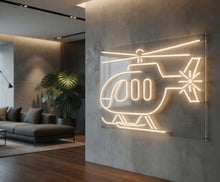 Load image into Gallery viewer, Helicopter Neon Sign, chopper neon sign, flying helicopter neon sign, rotorcraft neon sign