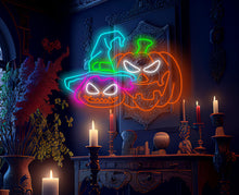 Load image into Gallery viewer, Neon Halloween pumpkin sign, Haunted house neon decor, Unique Halloween neon sign, Orange neon pumpkin light, Neon Halloween decorations