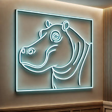 Load image into Gallery viewer, Hippopotamus neon sign, Neon hippo sign, Neon head hippo sign, Hippo neon art, Hippopotamus light sign, Custom hippo neon, Hippo LED sign