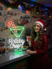 Load image into Gallery viewer, Holiday Cheers Neon Sign, Christmas Toast Neon Sign, Festive Cocktail Neon Sign