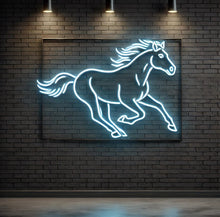 Load image into Gallery viewer, Trotting Horse Neon Sign, elegant horse neon sign, equine motion neon sign, flowing mane neon sign