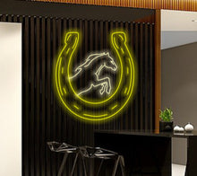 Load image into Gallery viewer, Horseshoe and Horse neon sign, Horse led neon, horseshoe led neon, Symbol of good luck neon sign, rodeo led sign, western decor neon light, cowboy horse led light