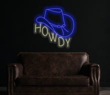 Load image into Gallery viewer, Howdy neon sign, cowboy hat sign, western led sign, North American greeting neon light, cowboy party decor led light