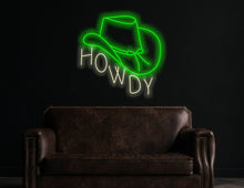 Load image into Gallery viewer, Howdy neon sign, cowboy hat sign, western led sign, North American greeting neon light, cowboy party decor led light