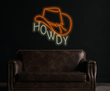 Load image into Gallery viewer, Howdy neon sign, cowboy hat sign, western led sign, North American greeting neon light, cowboy party decor led light