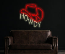 Load image into Gallery viewer, Howdy neon sign, cowboy hat sign, western led sign, North American greeting neon light, cowboy party decor led light
