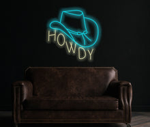Load image into Gallery viewer, Howdy neon sign, cowboy hat sign, western led sign, North American greeting neon light, cowboy party decor led light