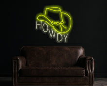 Load image into Gallery viewer, Howdy neon sign, cowboy hat sign, western led sign, North American greeting neon light, cowboy party decor led light