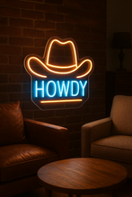 Load image into Gallery viewer, Howdy Cowboy Hat Neon Sign, Western greeting neon sign, Rodeo hat neon sign
