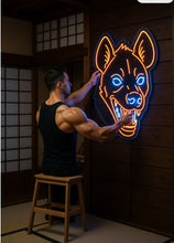 Load image into Gallery viewer, Hyena Face Neon Sign, Spotted hyena neon sign, Laughing predator neon sign