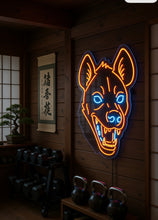 Load image into Gallery viewer, Hyena Face Neon Sign, Spotted hyena neon sign, Laughing predator neon sign