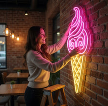Load image into Gallery viewer, Ice Cream Neon Sign – Vintage Swirl Cone Silhouette | Sweet Cream Glow Visual Accent