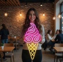 Load image into Gallery viewer, Ice Cream Neon Sign – Vintage Swirl Cone Silhouette | Sweet Cream Glow Visual Accent