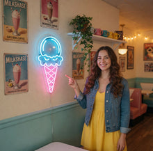 Load image into Gallery viewer, Ice Cream Cone Neon Sign – Retro Sweet Cone Shape | Bright Frozen Dessert Glow