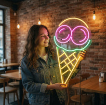 Load image into Gallery viewer, Ice Cream Neon Sign – Retro Frozen Treat Cone | Sweet Swirl Glow Shop Display