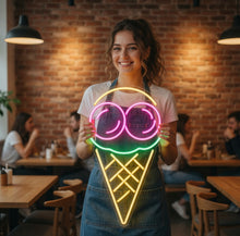 Load image into Gallery viewer, Ice Cream Neon Sign – Retro Frozen Treat Cone | Sweet Swirl Glow Shop Display