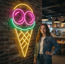 Load image into Gallery viewer, Ice Cream Neon Sign – Retro Frozen Treat Cone | Sweet Swirl Glow Shop Display
