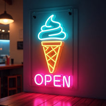Load image into Gallery viewer, Ice Cream open Neon Sign, Ice Cream Led Sign Summer vibes neon sign, Frozen delights neon sign