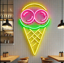 Load image into Gallery viewer, Ice Cream Neon Sign – Retro Frozen Treat Cone | Sweet Swirl Glow Shop Display yellow