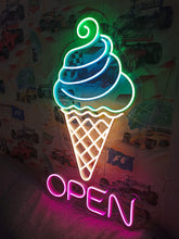 Load image into Gallery viewer, Ice Cream open Neon Sign, Ice Cream Led Sign Summer vibes neon sign, Frozen delights neon sign