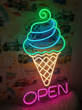 Load image into Gallery viewer, Ice Cream open Neon Sign, Ice Cream Led Sign Summer vibes neon sign, Frozen delights neon sign