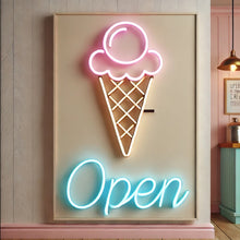Load image into Gallery viewer, Ice Cream open Neon Sign, Ice Cream Led Sign Summer vibes neon sign, Frozen delights neon sign