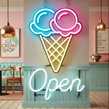 Load image into Gallery viewer, Ice Cream open Neon Sign, Ice Cream Led Sign Summer vibes neon sign, Frozen delights neon sign
