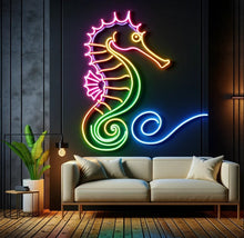 Load image into Gallery viewer, Neon seahorse sign, Seahorse neon light, Neon seahorse lamp, Seahorse neon sign for sale, Neon seahorse art, Custom neon seahorse sign