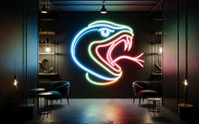 Load image into Gallery viewer, Snake head neon sign, Snake head neon sign, Neon snake sign with open mouth, Snake head shaped neon light, Neon snake head with open jaws