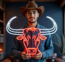 Load image into Gallery viewer, Longhorn Bull Head neon sign, Texas Longhorn Head neon sign, Longhorn Skull neon sign