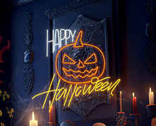 Load image into Gallery viewer, Happy Halloween neon sign, pumpkin neon sign