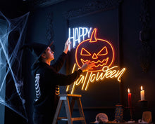 Load image into Gallery viewer, Happy Halloween neon sign, pumpkin neon sign