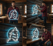 Load image into Gallery viewer, Howling Wolf Neon Sign – Night Sky Glow LED | Custom Neon Art For Wilderness Spaces