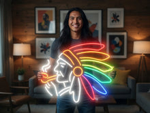 Load image into Gallery viewer, Tribal Chief neon sign, Peace Pipe Profile neon sign, Native Leader neon sign