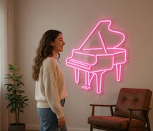 Load image into Gallery viewer, Piano Neon sign – Grand Piano Silhouette & Musical Keys | Classical Instrument Performance sign