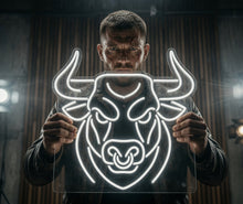 Load image into Gallery viewer, Bull Head neon sign, Charging Taurus Neon Sign, Powerful Horned Beast Neon Sign White