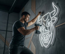 Load image into Gallery viewer, Bull Head neon sign, Charging Taurus Neon Sign, Powerful Horned Beast Neon Sign