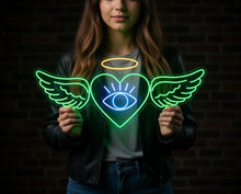 Load image into Gallery viewer, Heart Wings Halo Eye Neon Sign, Sacred Heart Neon Sign, Spiritual Yoga Neon Sign