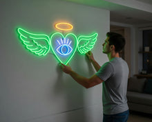 Load image into Gallery viewer, Heart Wings Halo Eye Neon Sign, Sacred Heart Neon Sign, Spiritual Yoga Neon Sign